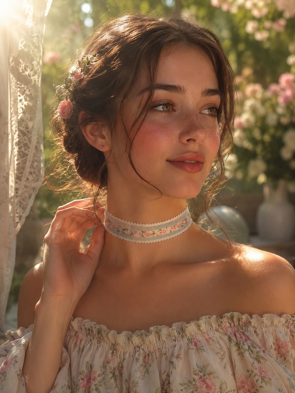 Romantic Floral Choker Necklace Hand Crafted